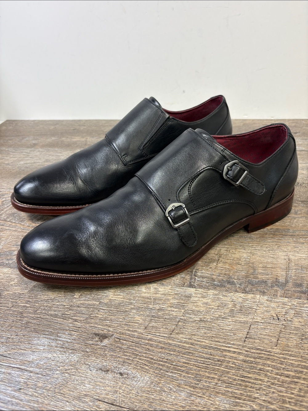 Aston Grey Men’s Black Leather Double Monk Strap Dress Shoes Size 13